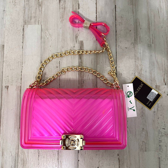 Caleesa Handbags - Hot Pink Jelly Purse Chain Strap Barbiecore Party Y2K Fun Boutique Bag NEW